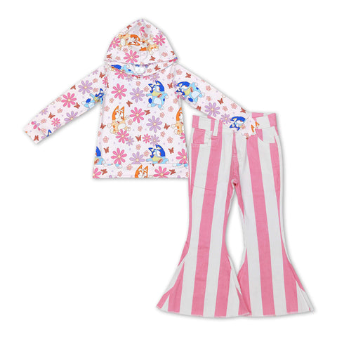 GLP1111 baby clothes girls cartoon dog hooded bell bottoms outfit