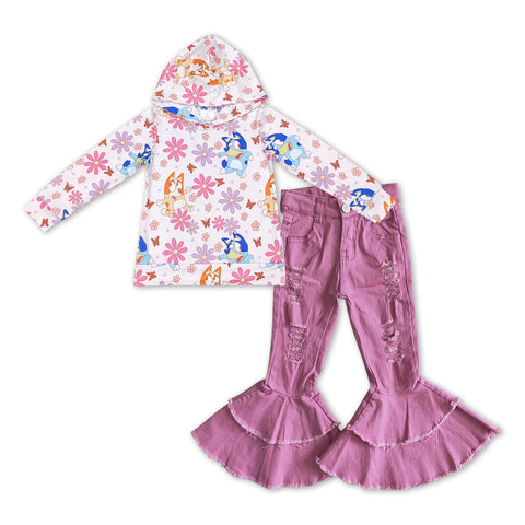 GLP1112 baby clothes girls cartoon dog hooded bell bottoms outfit