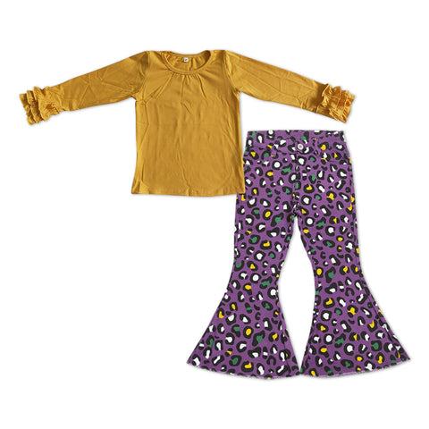 GLP1138 baby girl clothes girl purple leopard print denim flared pants outfits