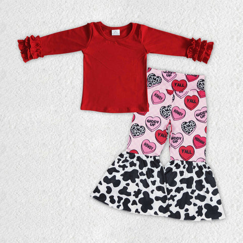 GLP1153 baby girl clothes howdy girl valentines day bell bottom outfit