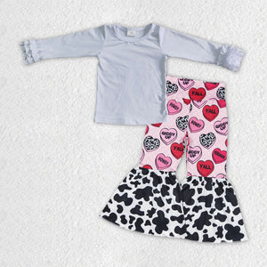GLP1154 baby girl clothes howdy girl valentines day bell bottom outfit