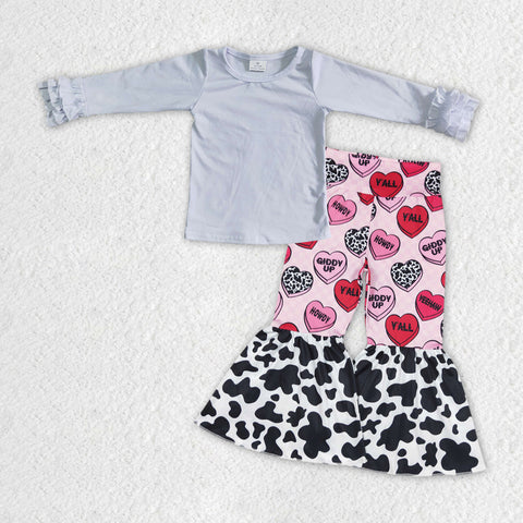 GLP1154 baby girl clothes howdy girl valentines day bell bottom outfit