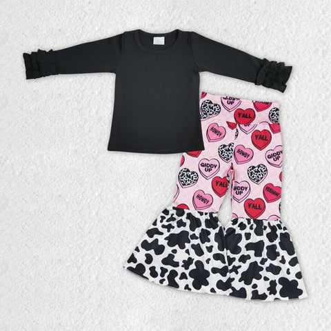 GLP1155 baby girl clothes howdy girl valentines day bell bottom outfit