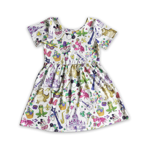 GSD0153 baby girl clothes purple short sleeve Mardi Gras dress