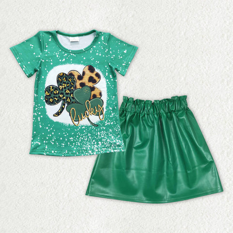 GSD0853 baby girl clothes lucky girl summer leather skirt set