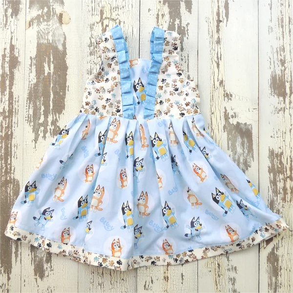 GSD0864 RTS baby girl clothes blue cartoon dog girl summer dress