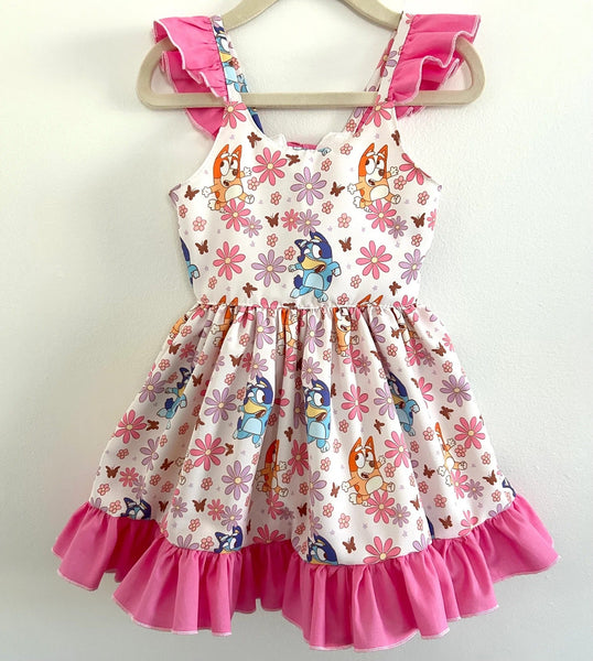 GSD0865 baby girl clothes cartoon dog pink girl summer dress 1