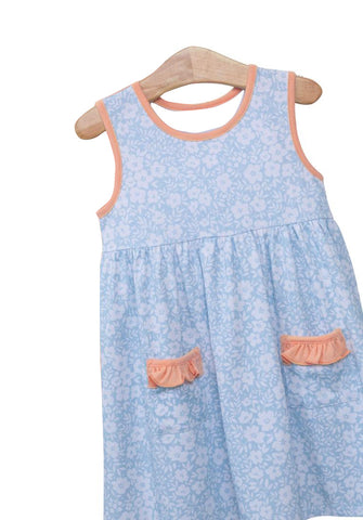 GSD1048 pre-order toddler clothes blue floral baby girl summer dress