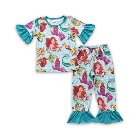 GSPO0315 baby girl clothes mermaid spring fall pajamas set