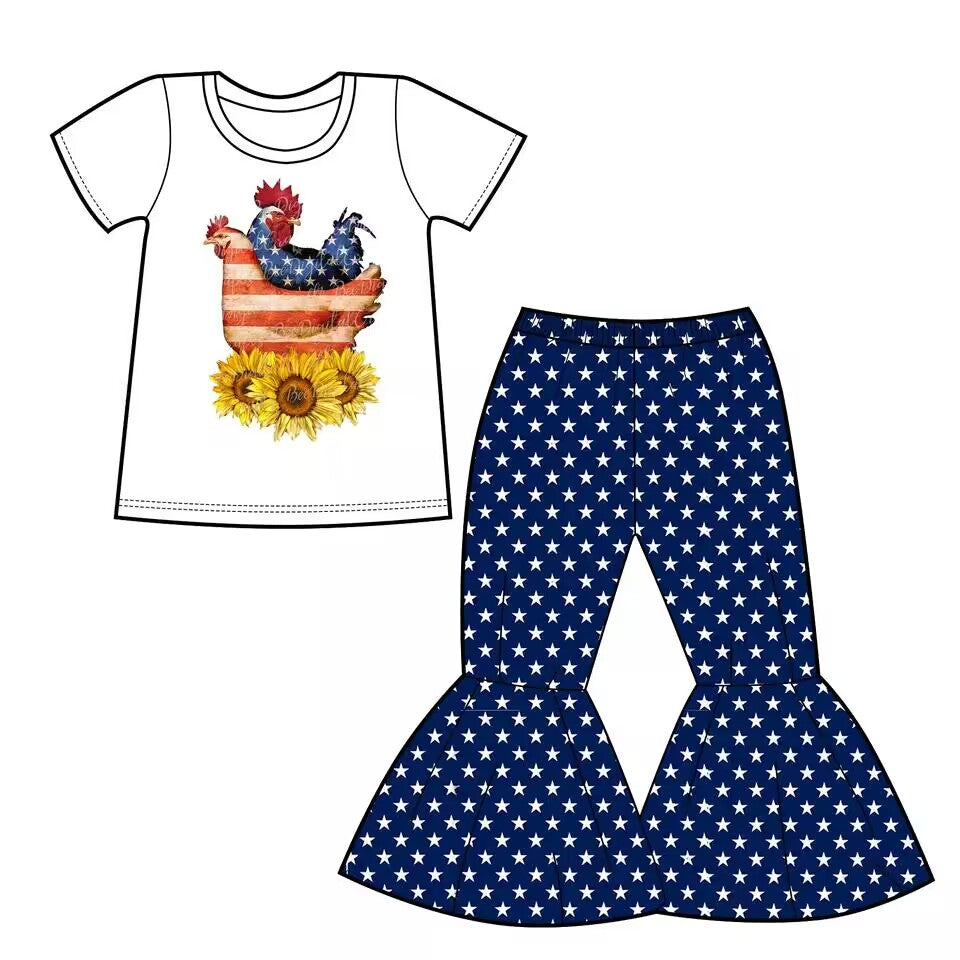 GSPO0369 pre-order baby girl clothes rooster july 4th outfits