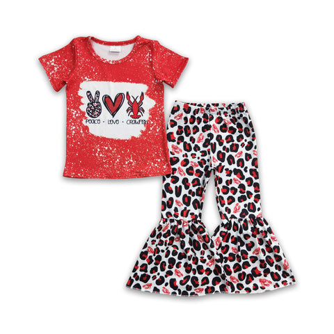 GSPO0432 baby girl clothes red crawfish outfits bells set bell bottom outfit