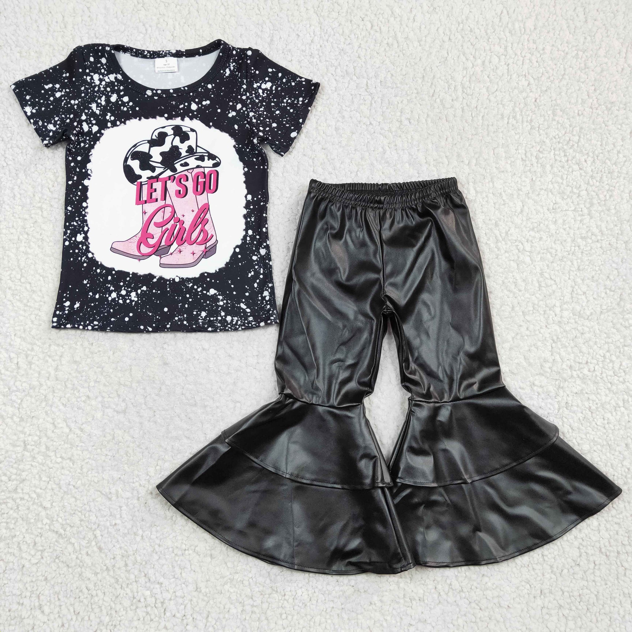 GSPO0498 kids clothes girls let's go girls shoes fall spring outfits (leather pants set)
