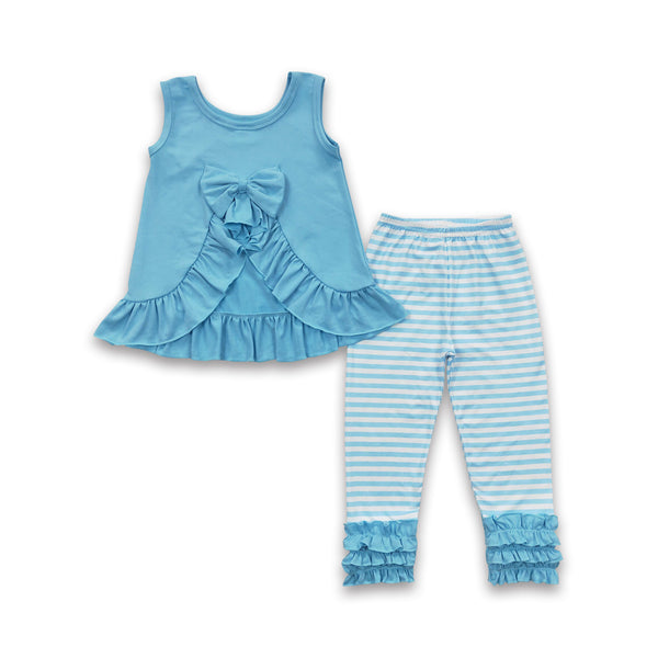 GSPO0505 kids clothes girls blue bow back fall spring outfit