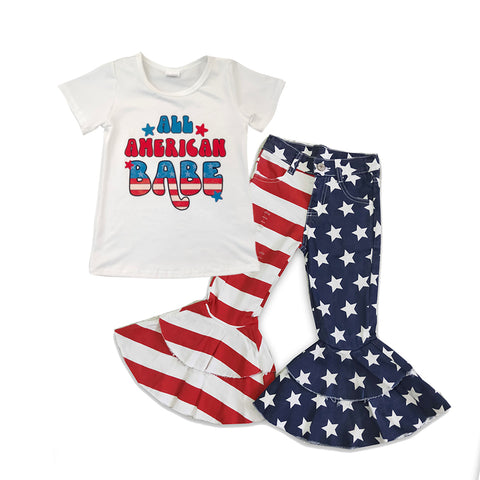GSPO0646 baby girl clothes patriotic 4th of July toddler bell bottom outfit