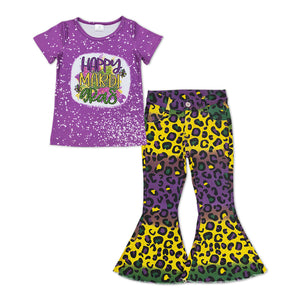 GSPO1251 baby girl clothes girl happy mardi gras denim flared pants outfits