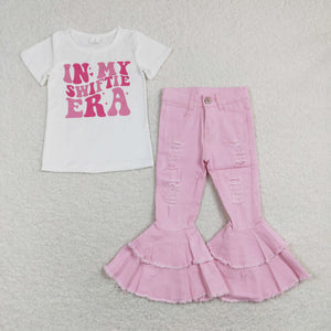 GSPO1402 baby girl clothes pink girl bell bottoms jeans outfits