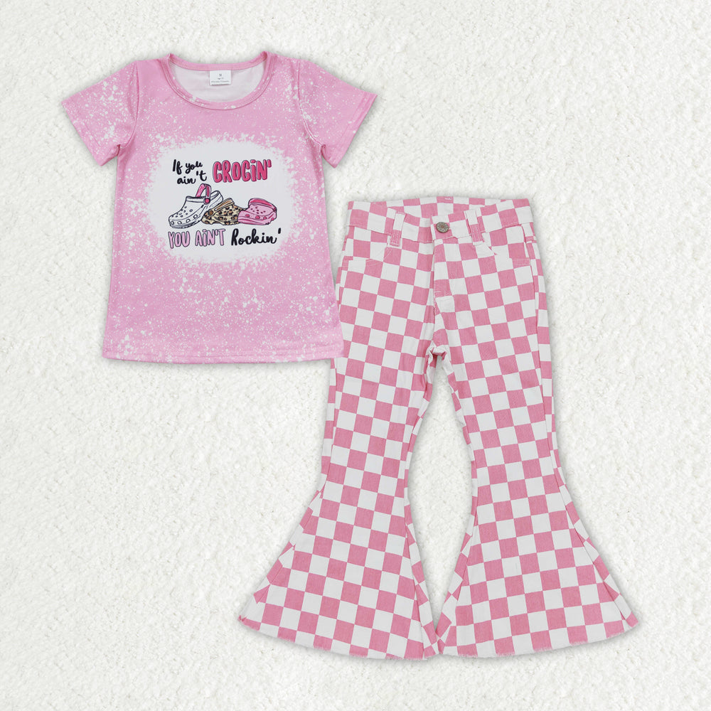 GSPO1408 baby girl clothes Pink Crocs girl bell bottoms jeans outfits