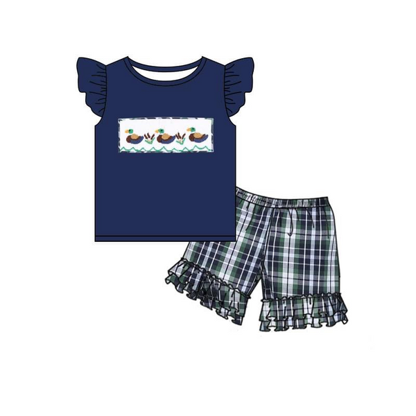 GSSO0156 baby girl clothes navy duck embroidery summer outfits