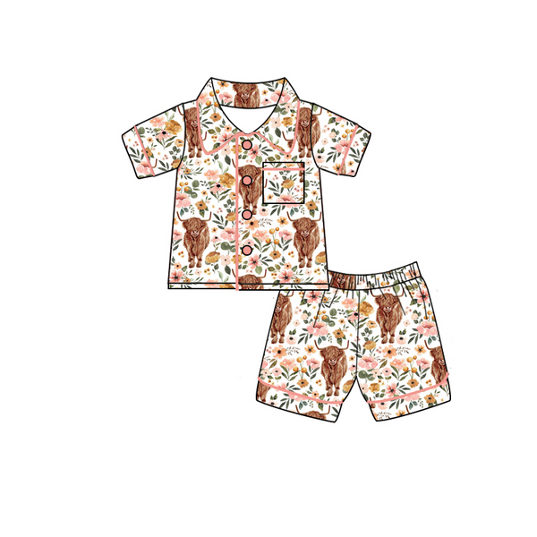 GSSO0176 kids clothes boys highland cow summer pajamas set