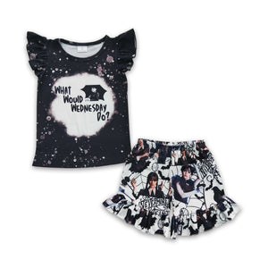 GSSO0177 kids clothes girls black wednesday summer shorts outfits