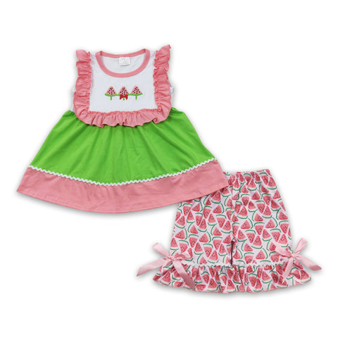 GSSO0179 kids clothes girls watermelon embroidery girl summer outfits