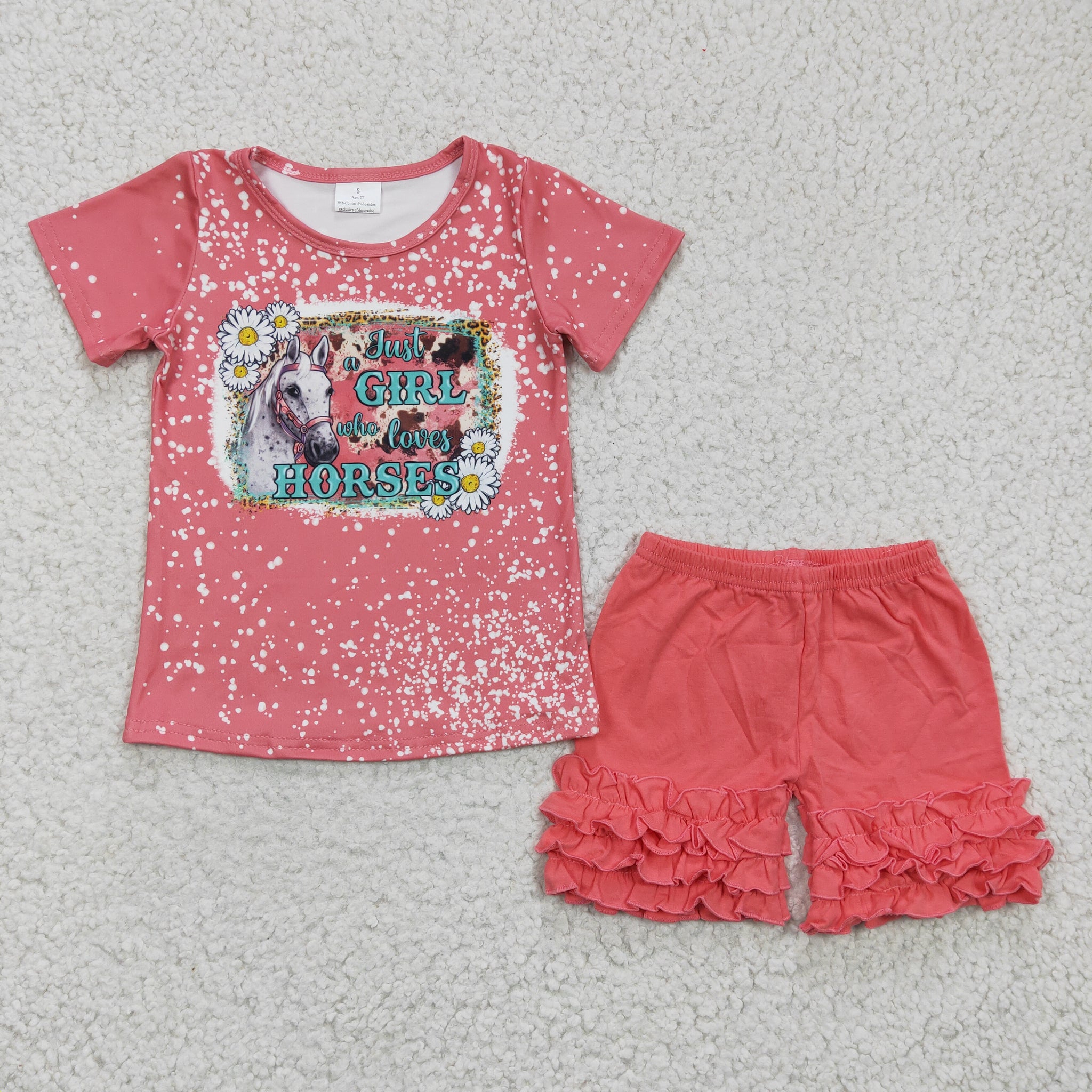 GSSO0185 kids clothes girls just a girl who loves horses summer outfits