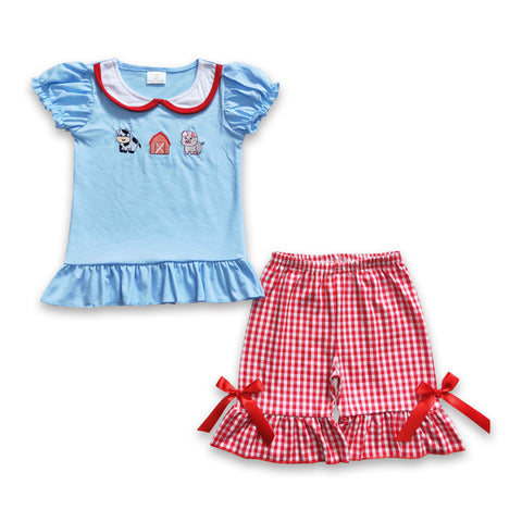 GSSO0200 kids clothes girls embroidery pig cow farm shorts outfit