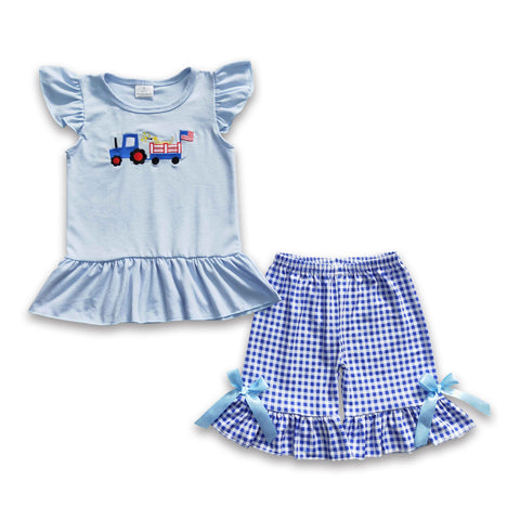 GSSO0206 kids clothes girls july 4th patriotic summer shorts set