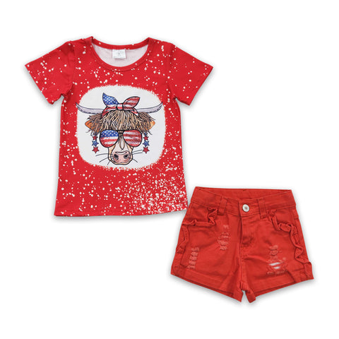 GSSO0249 kids clothes girls 4th of july patriotic toddler shorts set