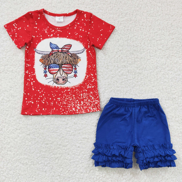 GSSO0250  kids clothes girls 4th of july patriotic toddler shorts set