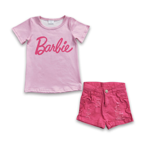 GSSO0257 kids clothes girls pink denim shorts summer outfits