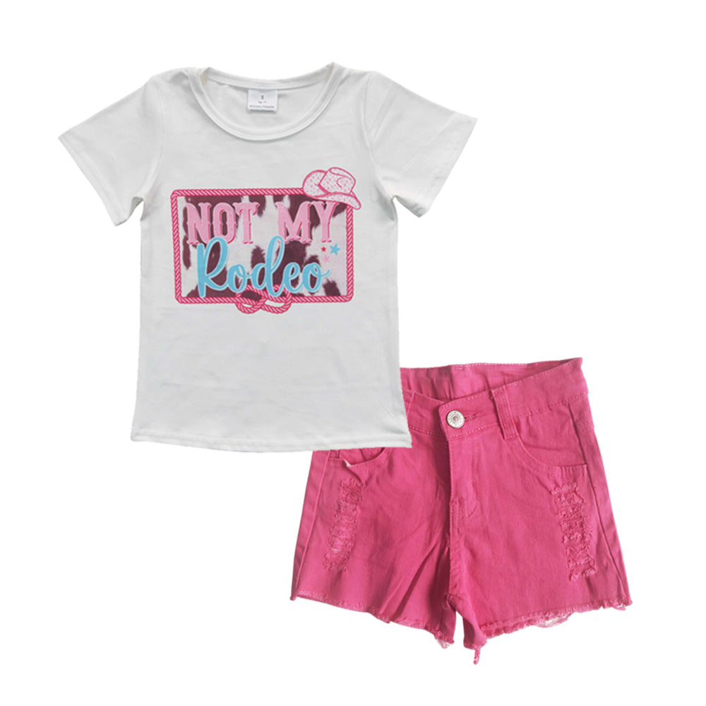 GSSO0288 kids clothes girls denim shorts outfit summer shorts set not my rodeo