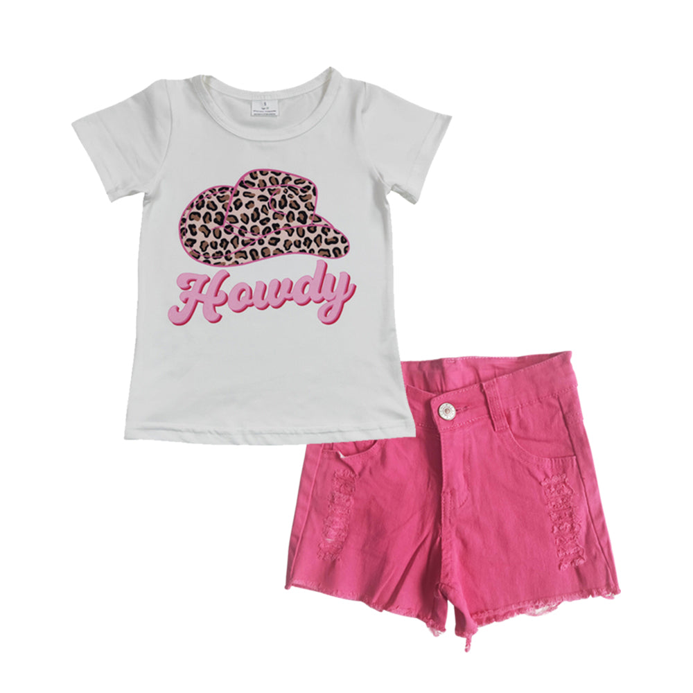 GSSO0289 kids clothes girls denim shorts outfit summer shorts set  howdy