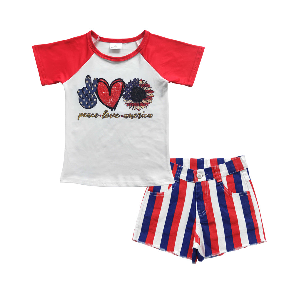 GSSO0328  kids clothes girls 4th of july patriotic denim shorts outfit