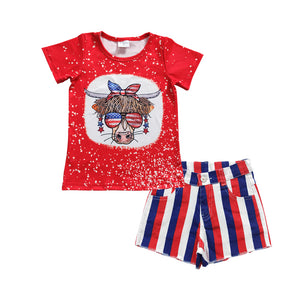 GSSO0330 kids clothes girls 4th of july patriotic denim shorts outfit
