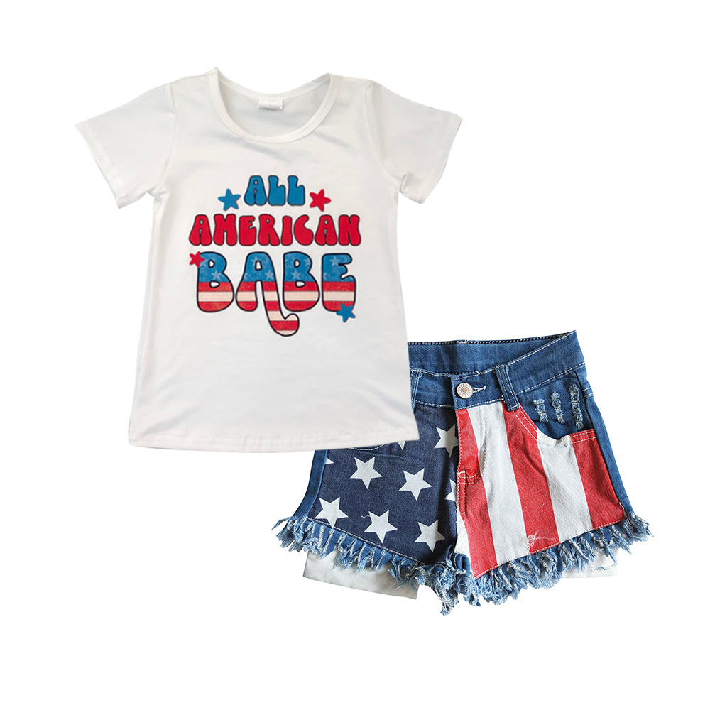 GSSO0331 baby girl clothes patriotic 4th of July toddler girl summer outfit