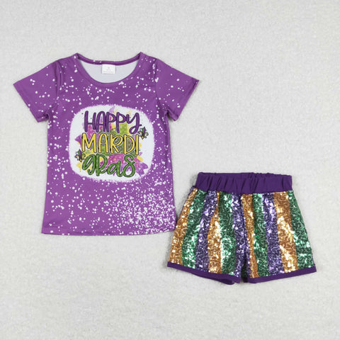 GSSO0528 baby girl clothes stripe sequin girl happy mardi gras outfit
