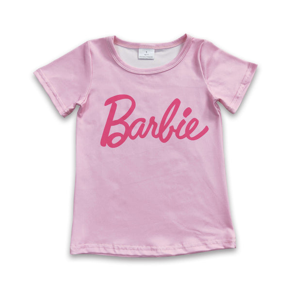 GT0151 kids clothes pink barbie summer tshirt
