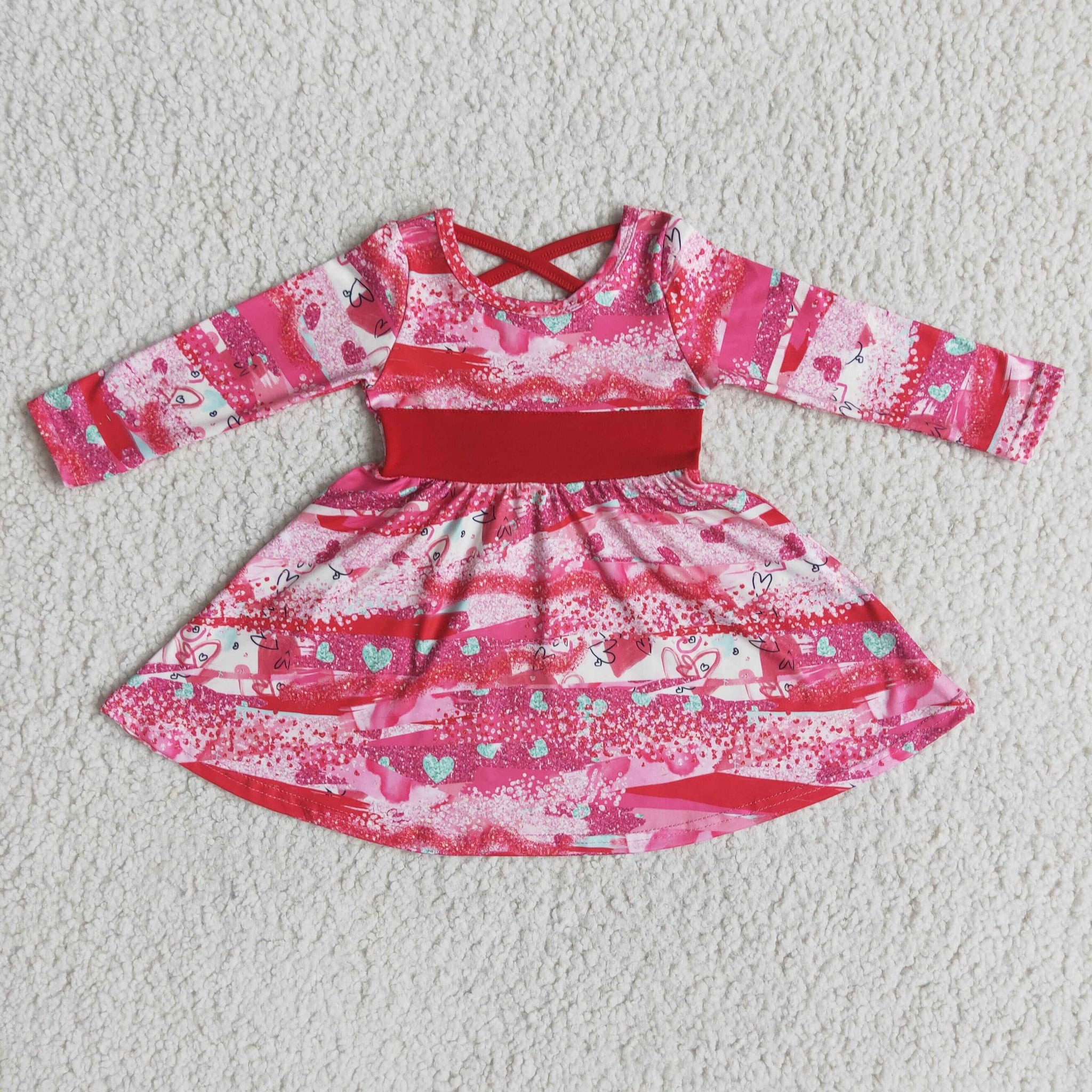 6 A2-5 girl pink heart valentine's day long sleeve dress-promotion 2023.12.9