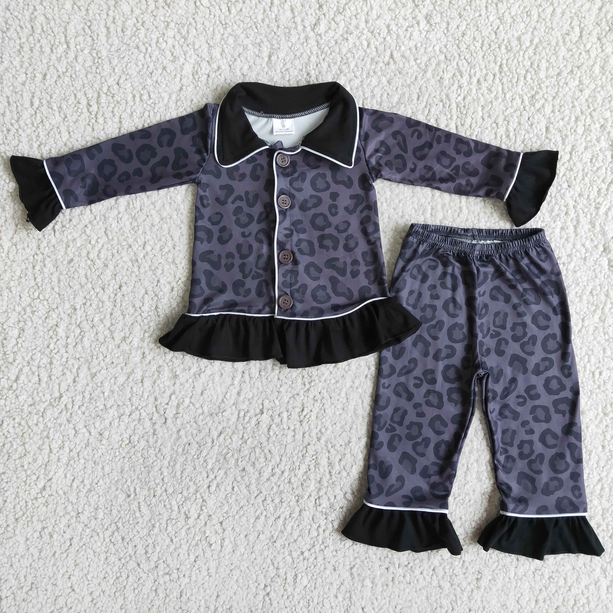 6 A24-20 girl winter black leopard long sleeve winter pajamas set