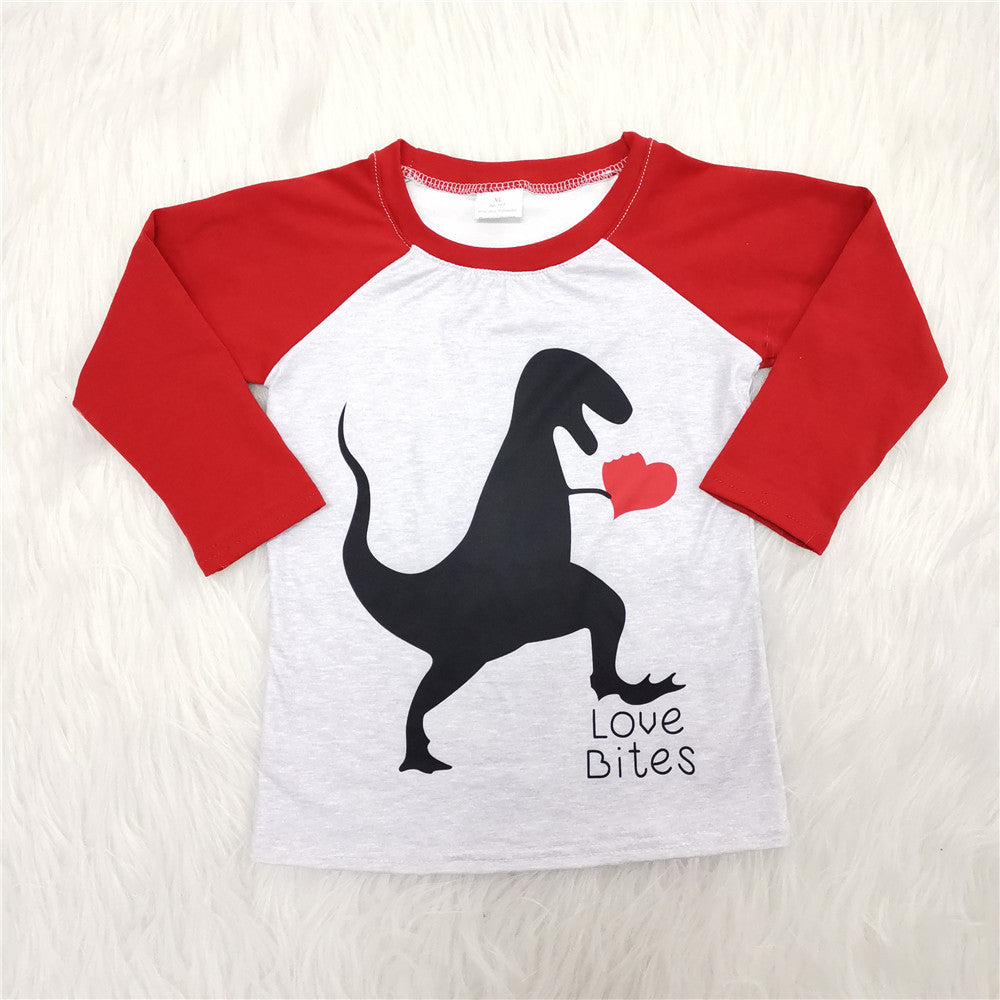 6 B12-7 baby boy clothes heart dinosaur valentines day shirt
