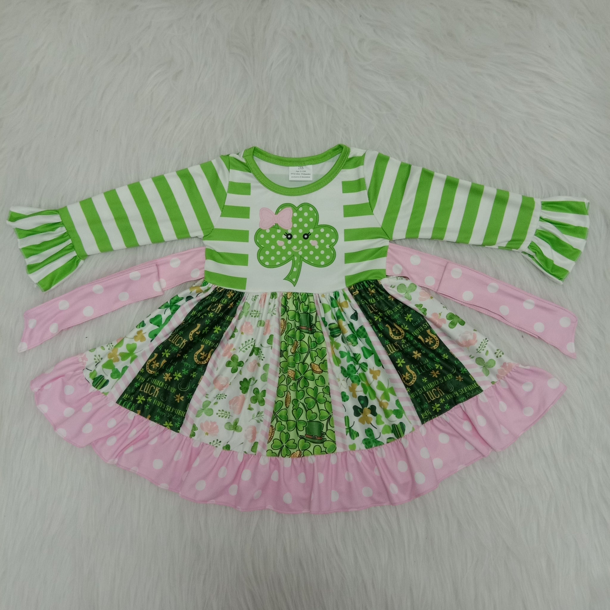 girl clothes St. Patrick day long sleeve twirl dress
