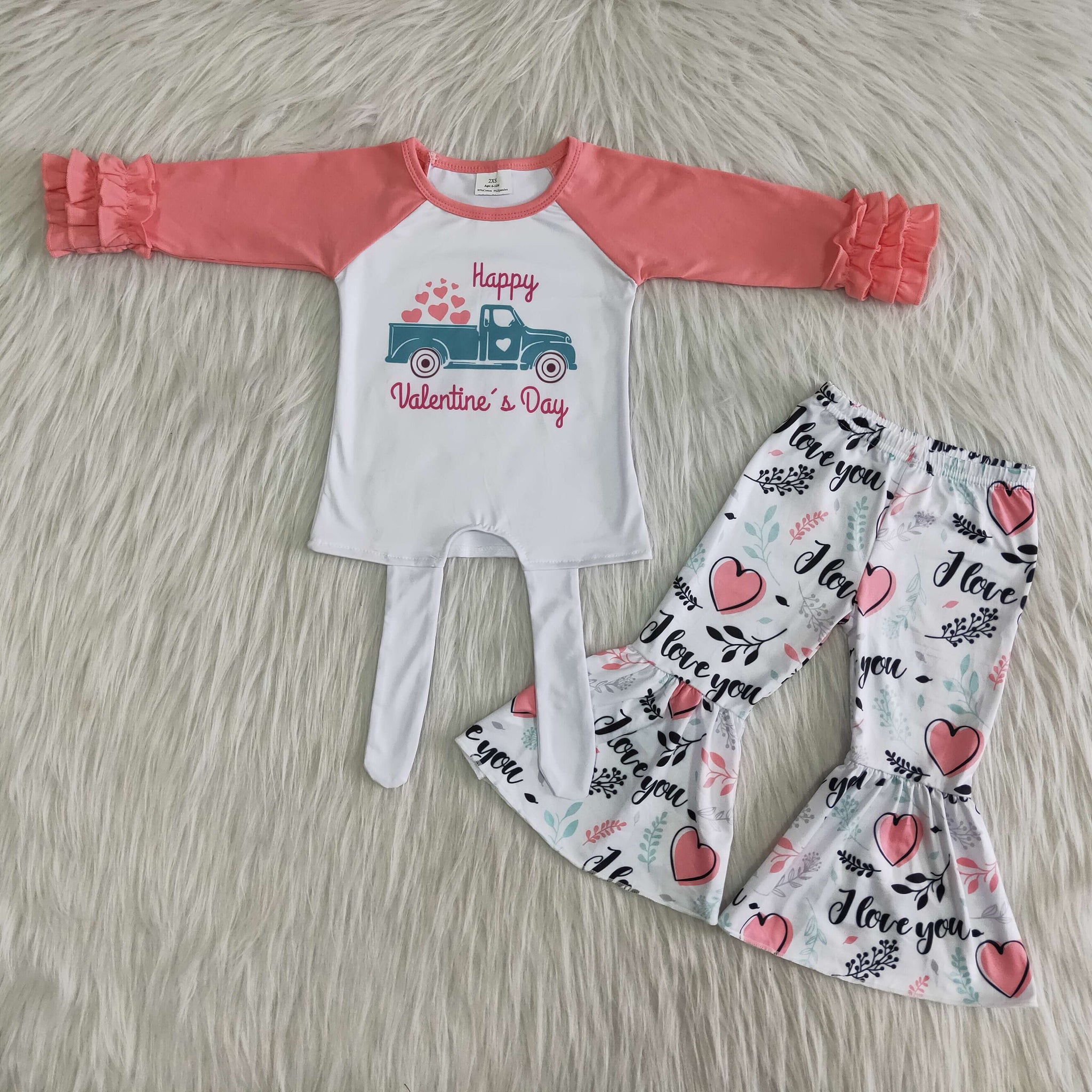 6 A27-27 girl pink heart truck long sleeve winter valentine's day set-promotion 2023.12.30