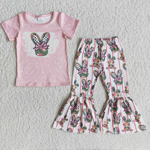 E10-16 girl clothes easter bunny fall spring short sleeve set-promotion 2024.2.3