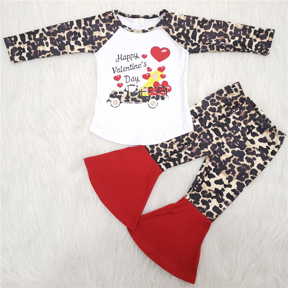 girl valentines day heart leopard winter long sleeve set