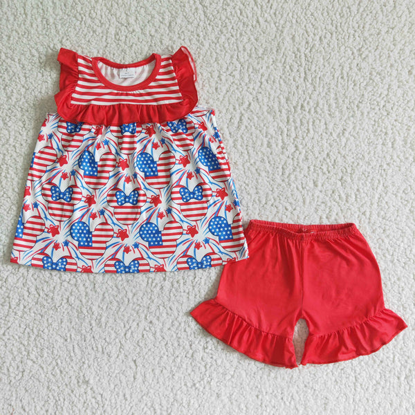 GSSO0055 kids clothing cartoon july 4th red set