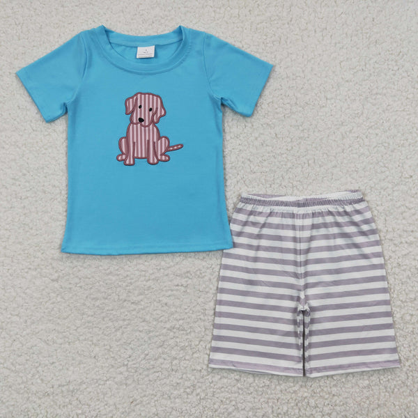 BSSO0214 toddler boy clothes dog embroidery summer shorts set