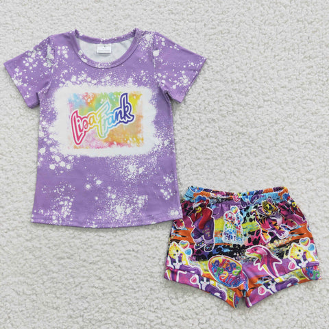 GSSO0227 kids clothes girls purple cartoon summer outfit