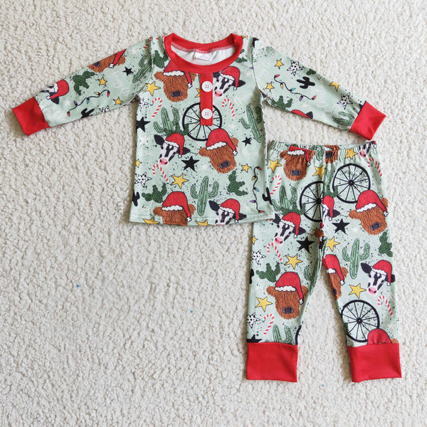 BLP0131 baby boy clothes cow christmas matching pajamas set