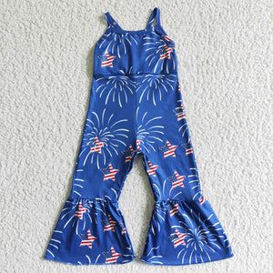 SR0055 toddler girl clothes patriotic 4th of july summer jumpsuit